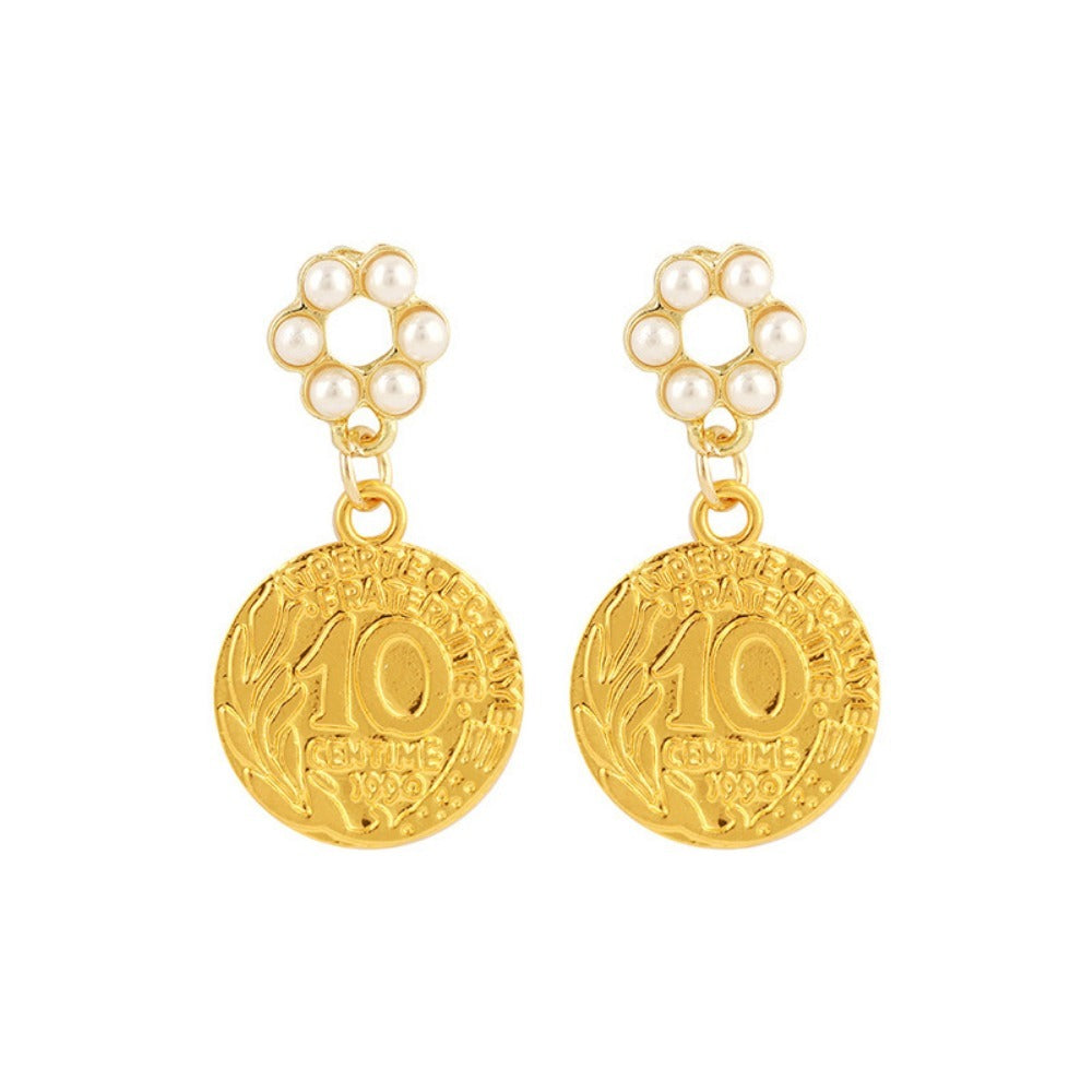 Wholesale Fashion Exaggerated Retro Alloy Pearl Portrait Earrings